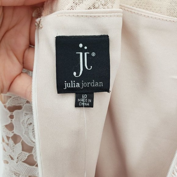 JULIA JORDAN White Lace Overlay & Dust Pink Mesh A-Line Dress 10 - Picture 8 of 9